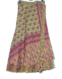 Sushila Vintage Silk Saree Floral Layer Magic Wrap Reversible Skirt Beach Dress - Picture 1 of 5