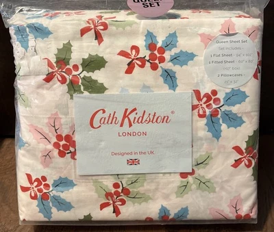 Cath Kidston London Christmas Holly QUEEN Sheet Set New - Image 1 of 3