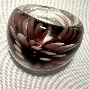 Art Glass Statement Ring Purple Flower Design Costume Fashion Jewelry Size 7 - Picture 1 of 21