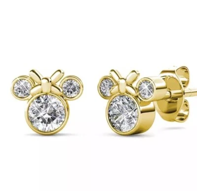 Pendientes de plata de ley 925 Mickey Mouse Minnie enchapados en oro Disney Foto 1 de 4