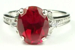 925 Sterling Silver Ladies Ring, Created Ruby, SR136 - Picture 1 of 5