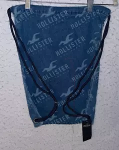 HOLLISTER Denim Blue Bold Logo Shoulder Drawstring Bag VTG NEW NWT - Picture 1 of 5