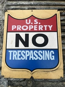 Vintage U.S. Property No Trespassing Raised 3-D Plastic Wall Sign 13.5”x11.5” - Picture 1 of 6