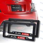 Carbon Look ABS License Plate Tag Frame Cover with 6.2L L99 Car Emblem Decal X2