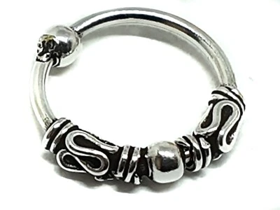 Anello Naso 4 Bobine Pergamena Etnico Bali 6mm Piccolo Ossido Argento Sterlin... - Immagine 1 di 4
