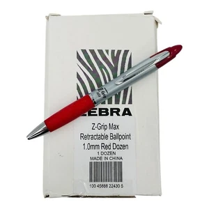 12 Pens Zebra Red Pens Z-Grip Max Retractable Ballpoint Pen 1.0mm - Imagen 1 de 8