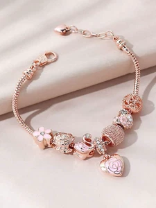 Rose Gold Heart Rhinestone Bracelet Women Jewelry Girl Anniversary Date Gift Her - Picture 1 of 15