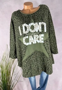 NEU LONG Sweatshirt Pullover Tunika LEO Print STERN Italy KHAKI 38 40 42 - Bild 1 von 6