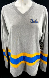 NEW California UCLA Bruins Colosseum Grey Stripped V Neck LS Shirt Women's M - Picture 1 of 8