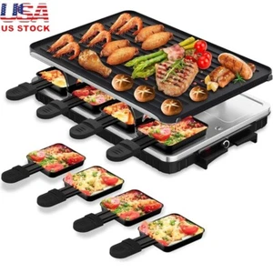 Griglia elettrica per raclette con 8 padelle riscaldanti piastra grill reversibile barbecue interno nuova - Foto 1 di 8