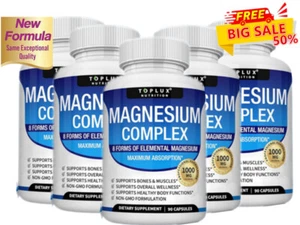 Toplux Magnesium Complex 1000mg, 8 Elemental Magnesium, Gluten Free- Non-GMO N - Picture 1 of 17
