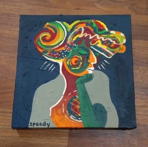 Abstract Figure Woman Mixed Media Acrylic Paint Gold Pen Marker 8 X 8 In Canvas - Picture 1 of 6