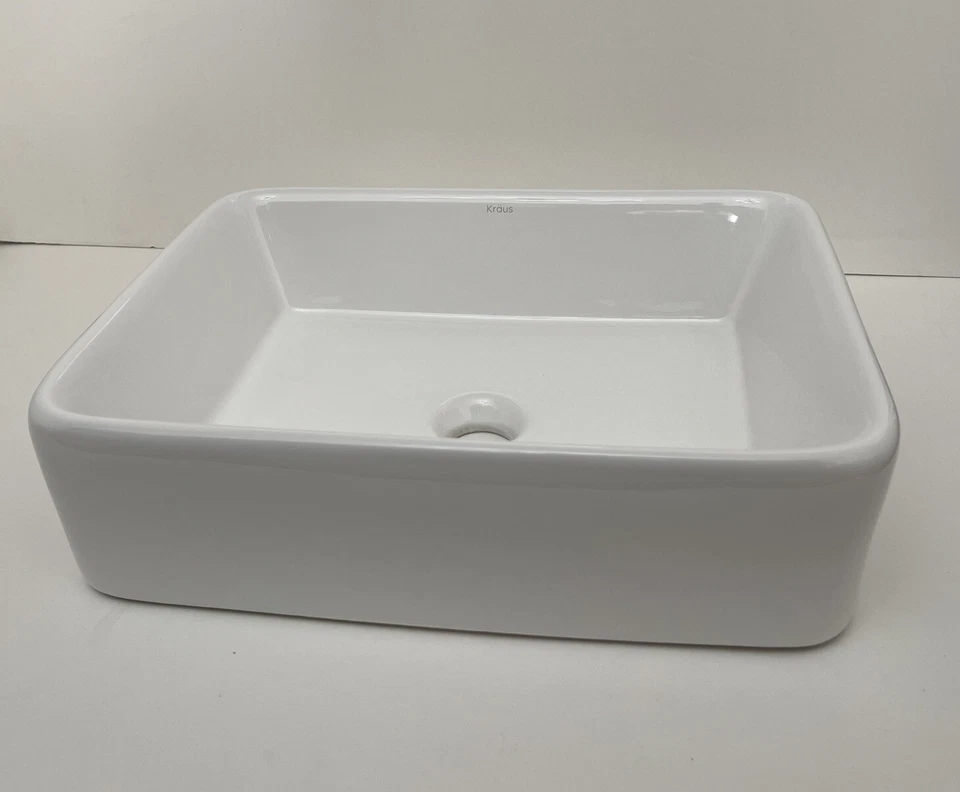 Fregadero de baño de cerámica rectangular blanco Kraus KCV-121 Foto 1 de 4