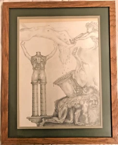 ORIGINAL ARTWORK SURREALISM UNTITLED PENCIL DRAWINGS ART c1980-90s W41.5xL51.5cm - Picture 1 of 12