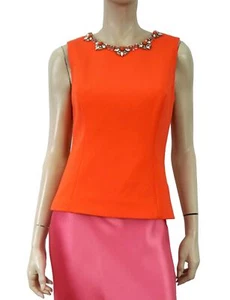 JASON WU Sleeveless Embellished  Coral Pink Wool Top 6 - Picture 1 of 6