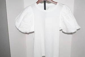 Womens Free Assembly EMB Shoulder Mixy- White-Size Small - Picture 1 of 5