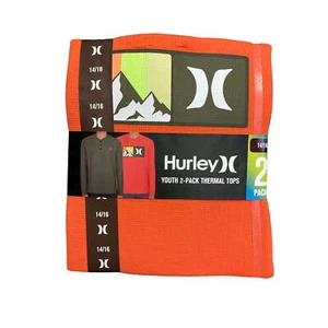 Hurley Thermal Shirts Youth Boy's Orange/Light Olive Long Sleeve Logo Pack of 2 - Picture 1 of 2