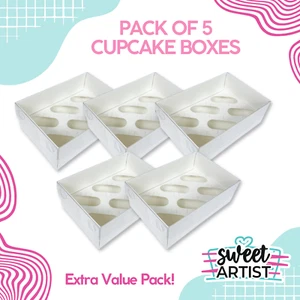 Sweet Artist 6-Hole Cupcake Boxes Extra -Tall Design with Clear Display Lid (x5) - Picture 1 of 2