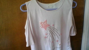 Btween Size 12 Cold Shoulder Pink Striped Shirt Sequin SHOOT FOR THE STARS *Flaw - Picture 1 of 24