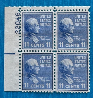 Estampillas de Estados Unidos Scott 816 plt negras 11c James K Polk de 1938 edición de prensa M/NH muy frescas Foto 1 de 3