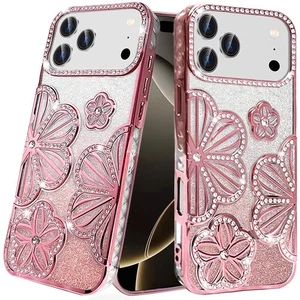 Für iPhone 17 Pro Pro Schimmer Glitzer Blumen Design Dicke TPU Case Hülle - Rose  - Bild 1 von 1