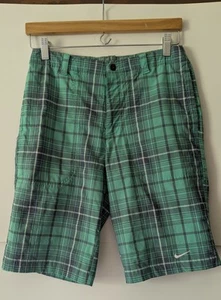 Nike Boys Large Tour Performance Golf Shorts Dri Fit Green Gray Plaid - Picture 1 of 13