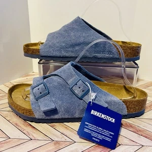 Birkenstock Zurich Sandals Suede Elemental Blue M 9 L 11 EU 42 Buckle Mule - Picture 1 of 8