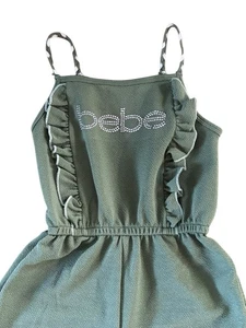 Bebe Rhinestone Romper At Green One Piece Short All Kids Small 7 Or 8 EUC Bling - Picture 1 of 6