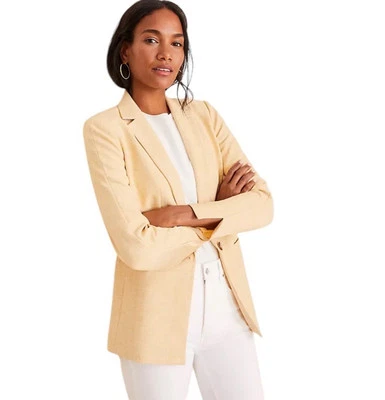Ann Taylor Crosshatch Long Structured Blazer Jacket 14 Bright Sunflower Office - Image 1 of 4