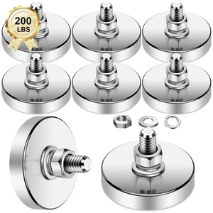 Super Strong Neodymium Round Magnet with M8 Male Thread 44mm-200LB, Silver - Picture 1 of 6