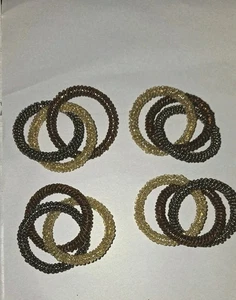 Beaded Napkin Rings Set of 4Tan/Browns Neutral Triple Hoop Glass Beads - Picture 1 of 3