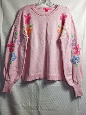 Suéter bordado floral LILLY PULITZER Laletta tamanho G rosa coquette delicado em excelente estado usado! - Imagem 1 de 4