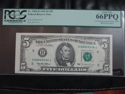 1995 $5 FR. 1985-H FW NOTE - H 88888548 PCGS 66 PPQ - Image 1 of 2