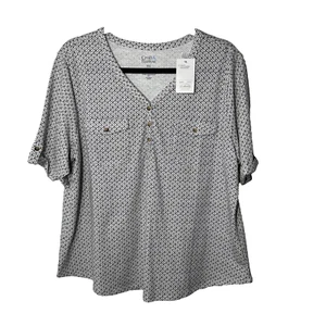 Croft & Barrow Top Damen Gr. PXXL Roll-Tab V-Ausschnitt Utility Henley Freizeit Bluse - Bild 1 von 8