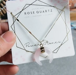 NEW NWT POWER STONE Rose Quartz Horn Pendant Gold plate Necklace Gemstone - Picture 1 of 1