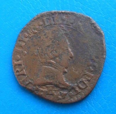 Henri III, Double Tournois 1585? E Tours, CGKL 128, Double Frappe Au Revers - Image 1 of 2