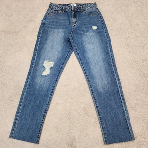 RSQ Jeans Girls 14 High Rise Straight Leg Raw Hem Distressed Light Blue Denim - Picture 1 of 11
