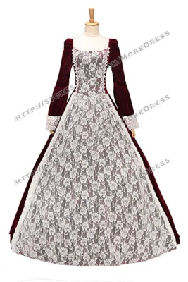 Victorian Velvet Gothic Slash Neck Back Strappy Elegant Lace Flower Long Dress - Image 1 of 4