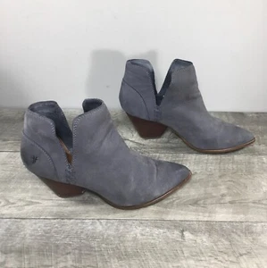 Womens FRYE 78394 Reina Cut Out Short Gray Leather Slip On Bootie Boots Size 8 M - Picture 1 of 9
