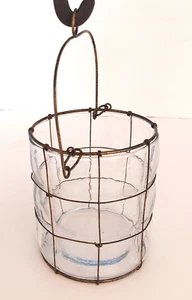 Farmhouse hanging Wire Caged  glass Candle Jar holder cage pot jardinere EUC - Picture 1 of 10