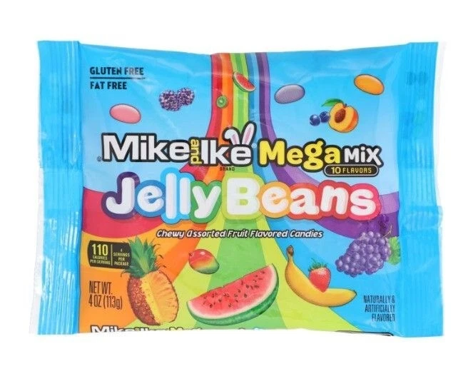 1 x Mike & Ike Mega Mix Jelly Beans 4 oz frutas sortidas sem glúten sem gordura... - Imagem 1 de 3