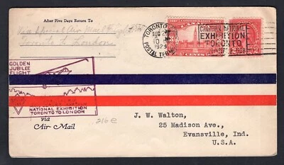Канада ТОРОНТО-ЛОНДОН 1928 первый полет обложка. Смешанная франкировка США - Изображение 1 из 2