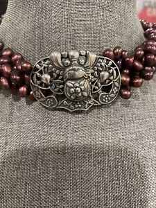 Collana girocollo AKR AMY KAHN RUSSELL sterling e perle bordeaux. Divertente e versatile - Foto 1 di 6