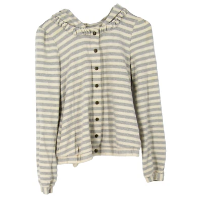 Saturday Sunday Jacket Striped Gray Snap Detachable Hood Cotton Small - Image 1 of 4