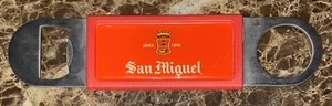 San Miguel Bar Blade Style Bottle Opener Bartender Rubber & Metal Red Two Sided - Picture 1 of 2