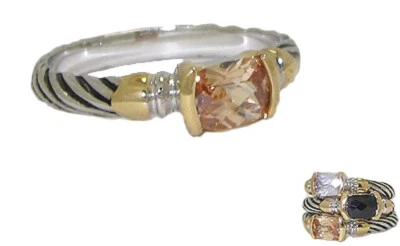 cable ring champagne antiqued stone wear alone or stacked white 18 kt gold NEW - Image 1 of 4
