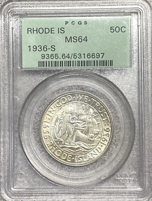 1936-S Rhode Island Commemorative Half Dollar 50c PCGS MS64 - Image 1 of 4