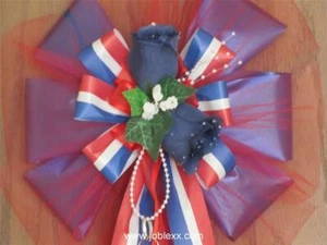 6 PATRIOTIC Flora Ribbon with Roses Pew Bows for the Special Event - Picture 1 of 4