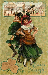 Embossed St. Patrick's Postcard BB London 1600 Couple Dances a Jig - Picture 1 of 2