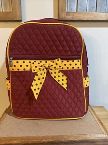 Belvah Quilted Crimson And Gold Backpack With Bow - Picture 1 of 8
